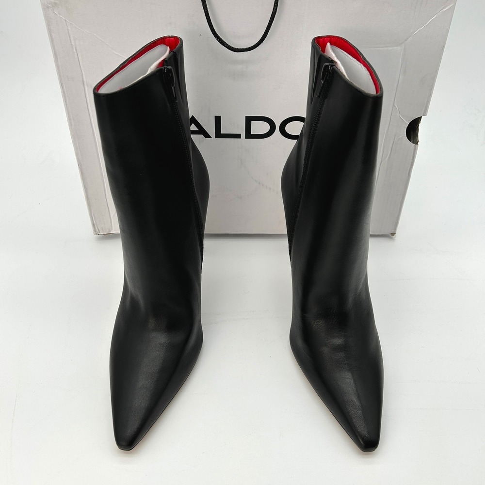 Womens Stiletto Ankle Boots ALDO Guavaberry Size 11 Black Leather Side Zip NEW - Picture 3 of 7